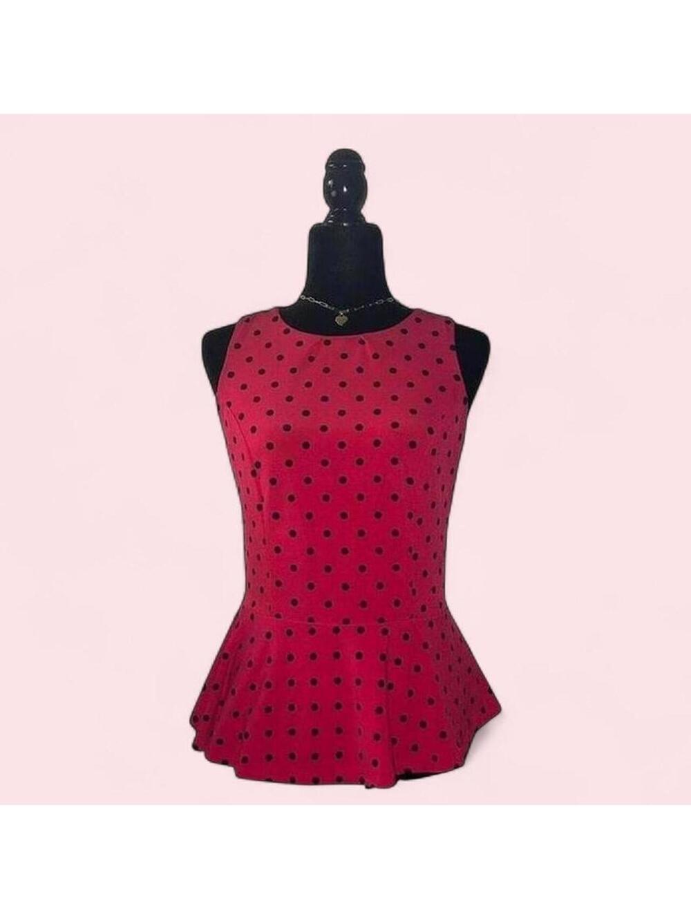 Red Polka Dot Stretch Top Coquette Pinup Size M